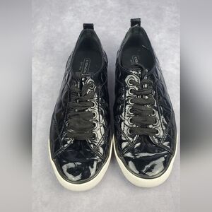 Coach "Suzzy" Black Signature Embossed Patent Leather Sneakers 5B